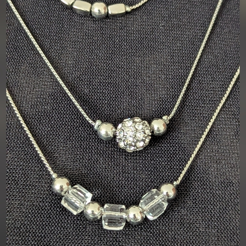 Silver Color Multi-Layer Necklace With Rhinestone Crystals - Picture 2 of 8